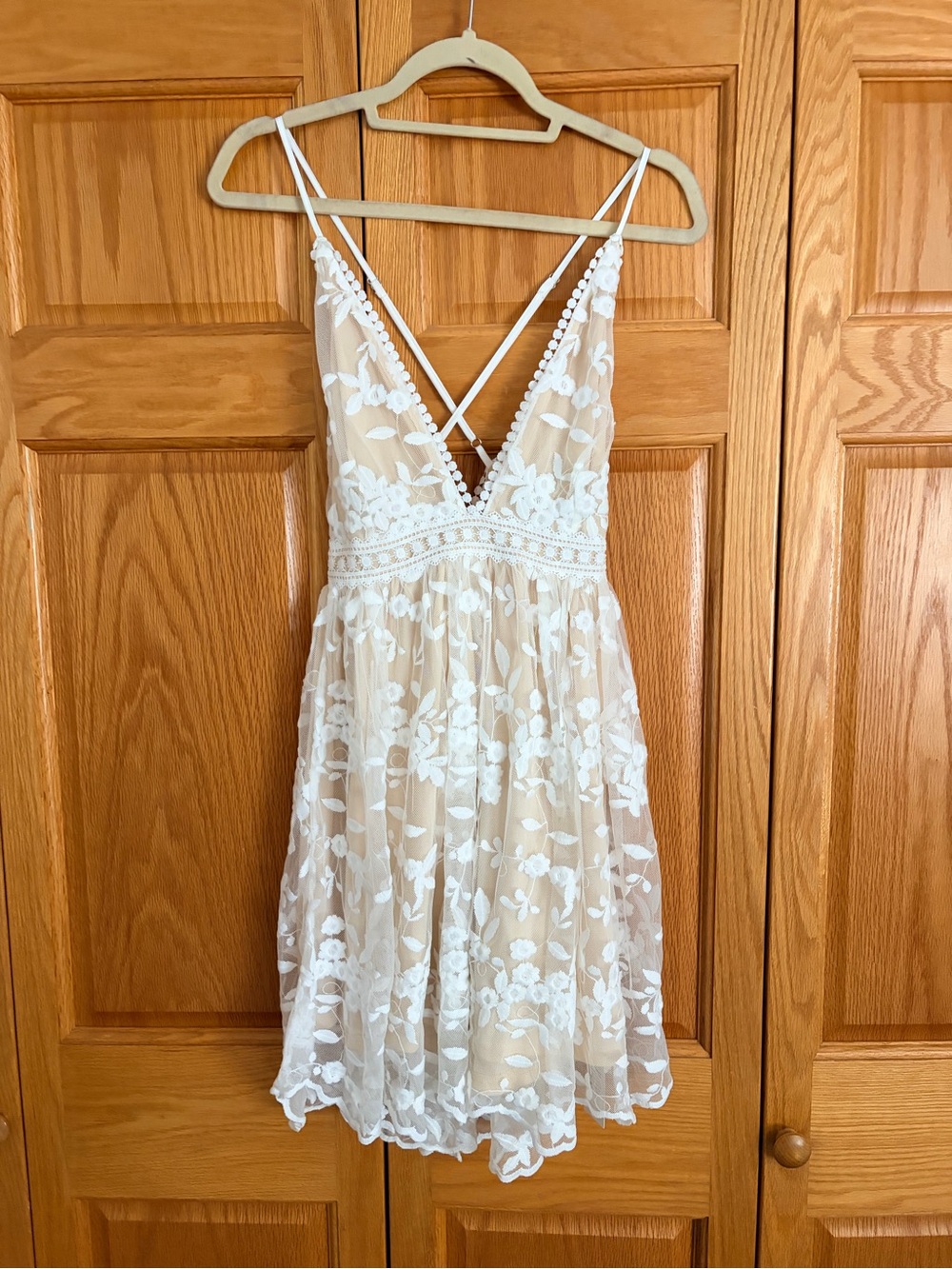 Cupshe White Floral Lace Dress with Nude Lining